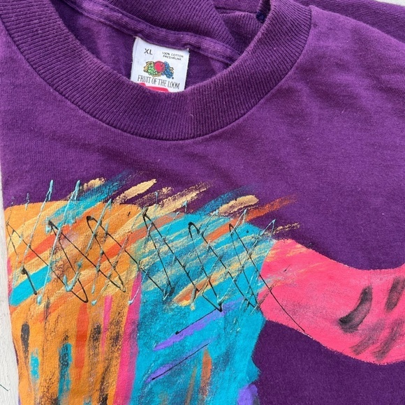 Men's VTG Fruit Loom T-Shirt Purple Southwest Painting Skull XL USA Ranch Cowboy - Picture 14 of 14